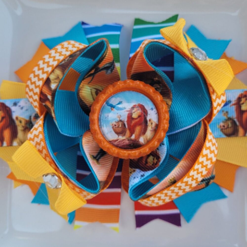 The Lion King Disney Turquoise Yellow Red Purple Orange Bottle Cap Hair Bow 5"